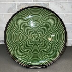 4 Sango Orbit Green #4802 Dinner Chop Plate 11" Boho Chic/Cottage
